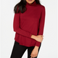 JM Collection Blusa feminina de manga comprida e gola alta, vermelha, tamanho pequeno