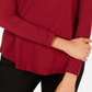 JM Collection Blusa feminina de manga comprida e gola alta, vermelha, tamanho pequeno