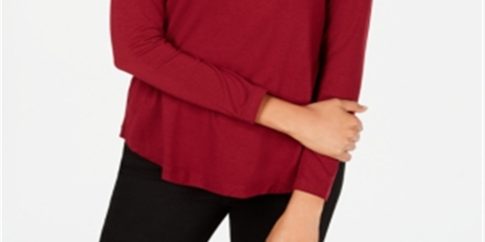 JM Collection Blusa feminina de manga comprida e gola alta, vermelha, tamanho pequeno