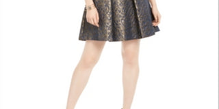 Vestido feminino Vince Camuto com corte justo e flare em jacquard metálico, azul, tamanho 4