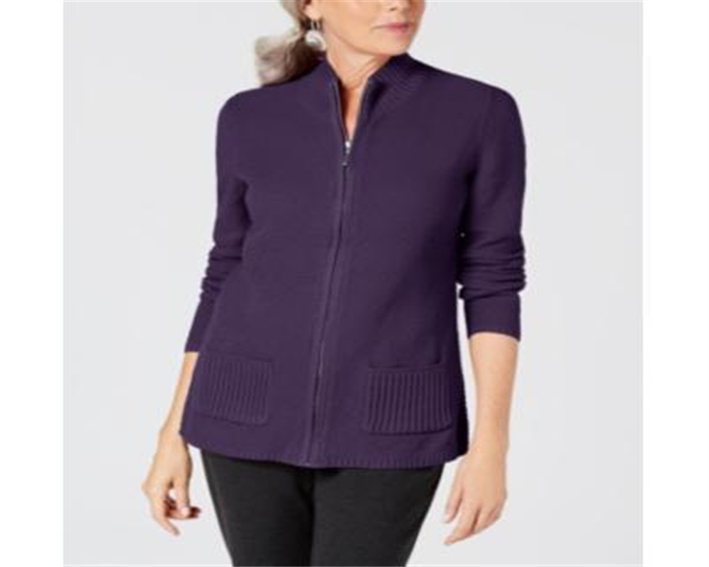 Karen Scott Cardigan Feminino Texturizado com Zíper Frontal Roxo Tamanho XS