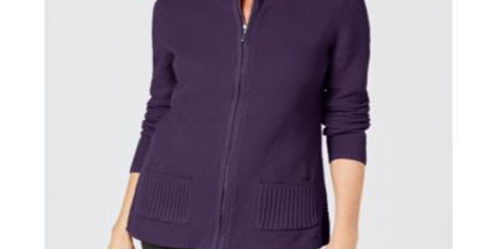 Karen Scott Cardigan Feminino Texturizado com Zíper Frontal Roxo Tamanho XS