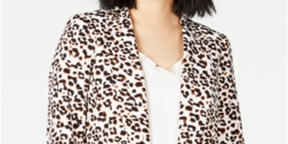 Jaqueta feminina Bar III com estampa de leopardo, branca, tamanho pequeno