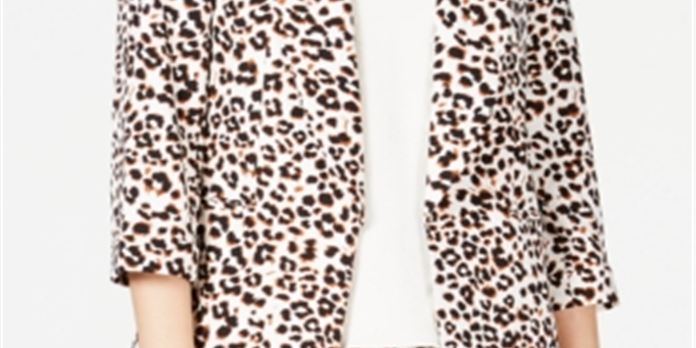 Jaqueta feminina Bar III com estampa de leopardo, branca, tamanho pequeno