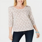 Blusa feminina Karen Scott com estampa de videira e manga 3/4, marrom, tamanho extragrande