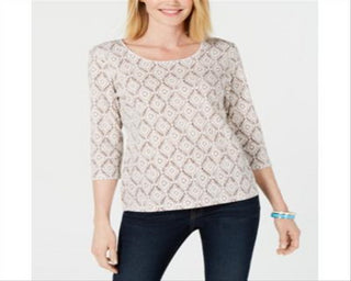 Blusa feminina Karen Scott com estampa de videira e manga 3/4, marrom, tamanho extragrande