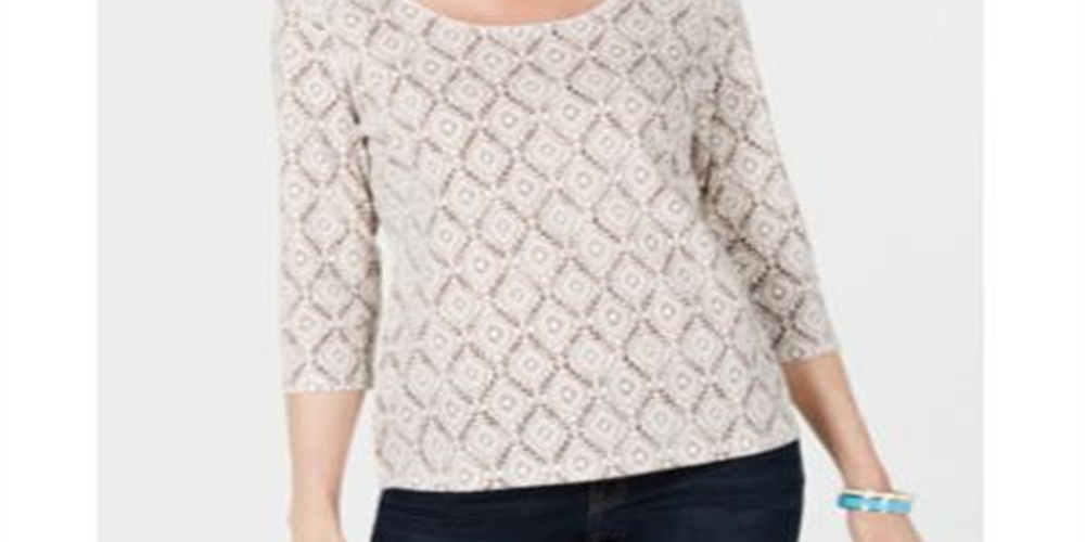 Blusa feminina Karen Scott com estampa de videira e manga 3/4, marrom, tamanho extragrande