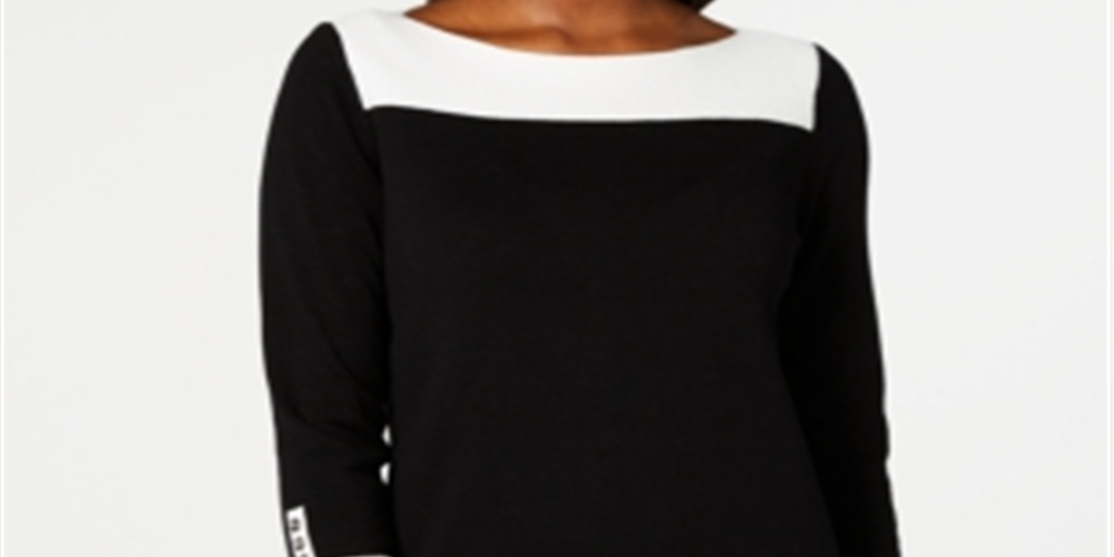 Karen Scott Suéter Feminino Contraste Manga 3/4 Algodão Preto Tamanho P