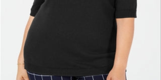 Suéter feminino Charter Club com acabamento canelado e mangas curtas, gola redonda, preto, tamanho 1X