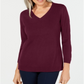 Karen Scott Suéter feminino com decote em V, vermelho, tamanho X-S