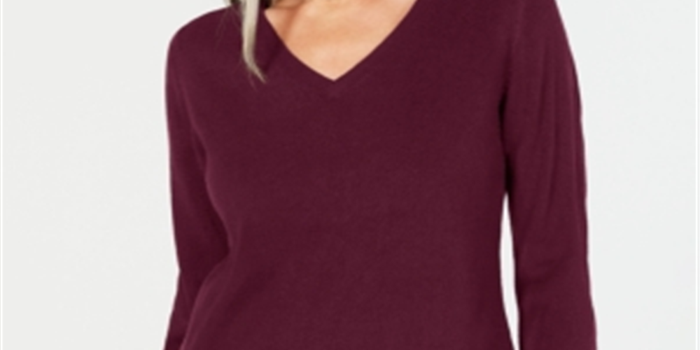 Karen Scott Suéter feminino com decote em V, vermelho, tamanho X-S