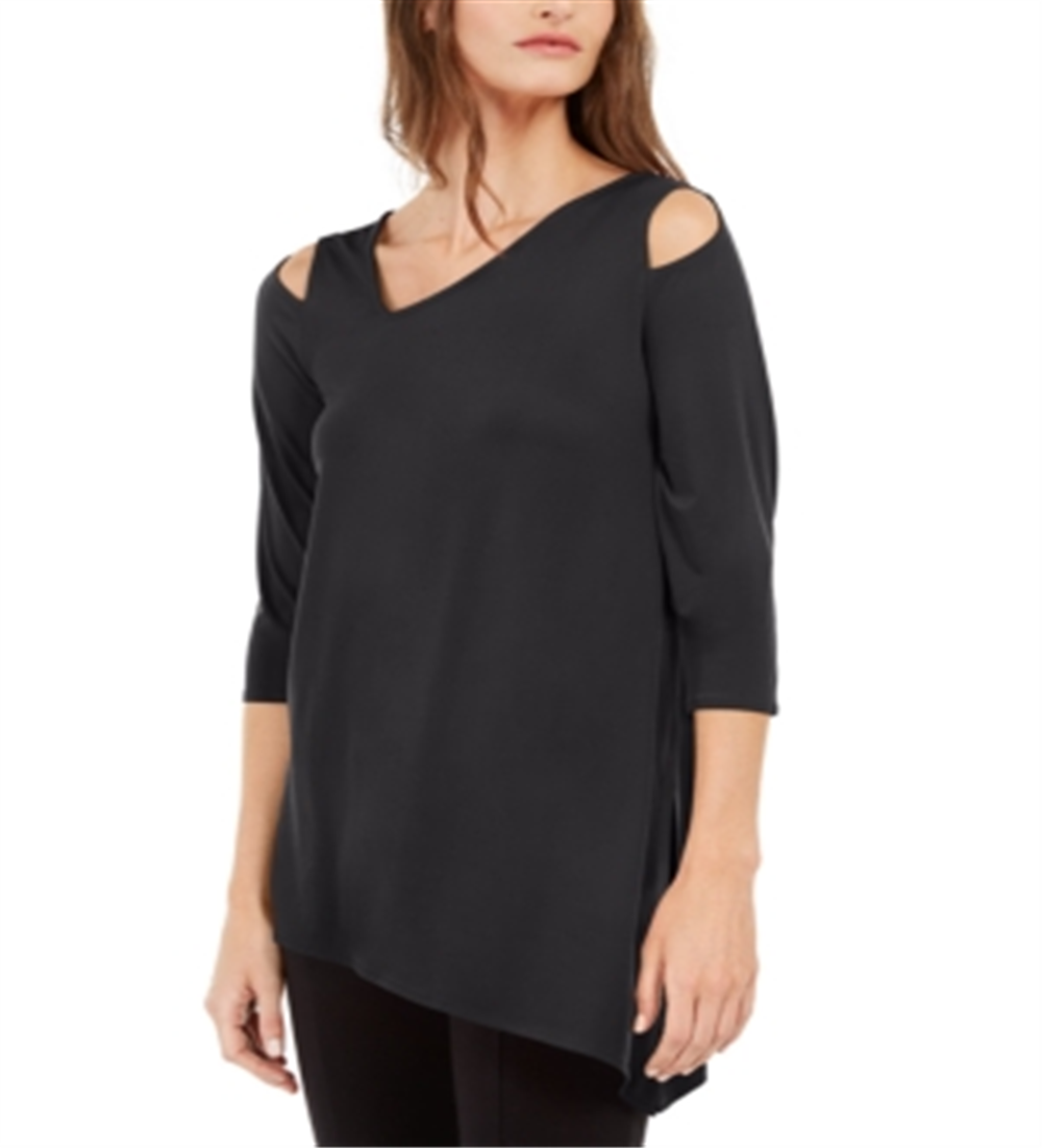 Blusa assimétrica com ombros descobertos Alfani feminina, cinza, tamanho pequeno, médio