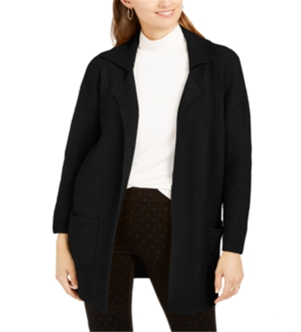Cardigan feminino grande com bolso aplicado, tamanho pequeno, preto, estilo &amp; co