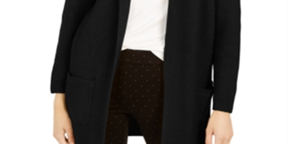 Cardigan feminino grande com bolso aplicado, tamanho pequeno, preto, estilo &amp; co