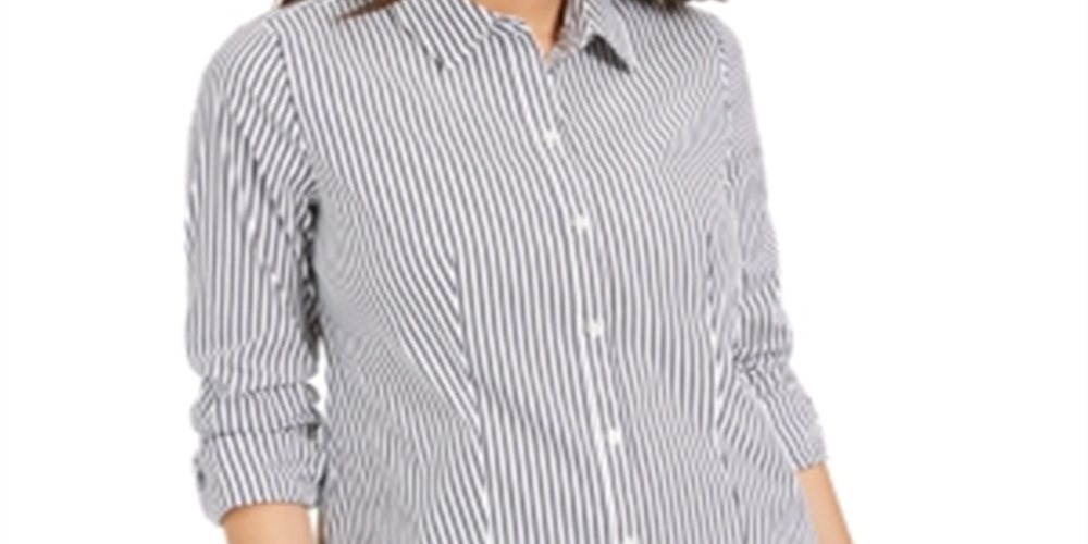 Camisa listrada feminina Charter Club cinza, tamanho 6