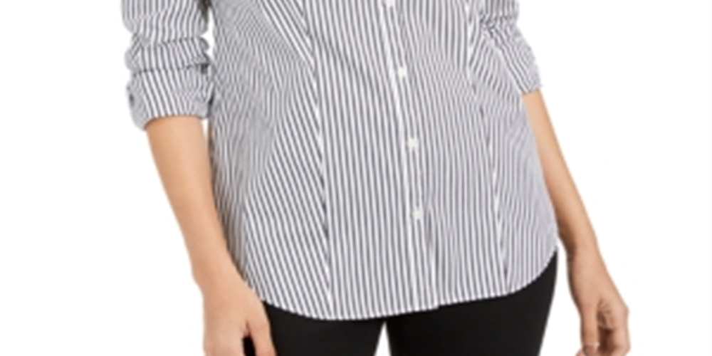 Camisa listrada feminina Charter Club cinza, tamanho 6