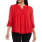 Top feminino Charter Club com manga transparente e pregas, vermelho, tamanho pequeno G
