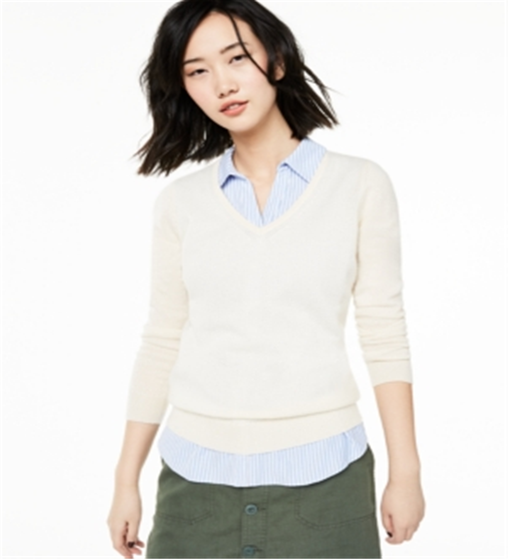 Suéter de cashmere feminino com decote em V Charter Club, branco, tamanho extragrande