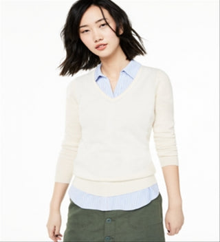 Suéter de cashmere feminino com decote em V Charter Club, branco, tamanho extragrande