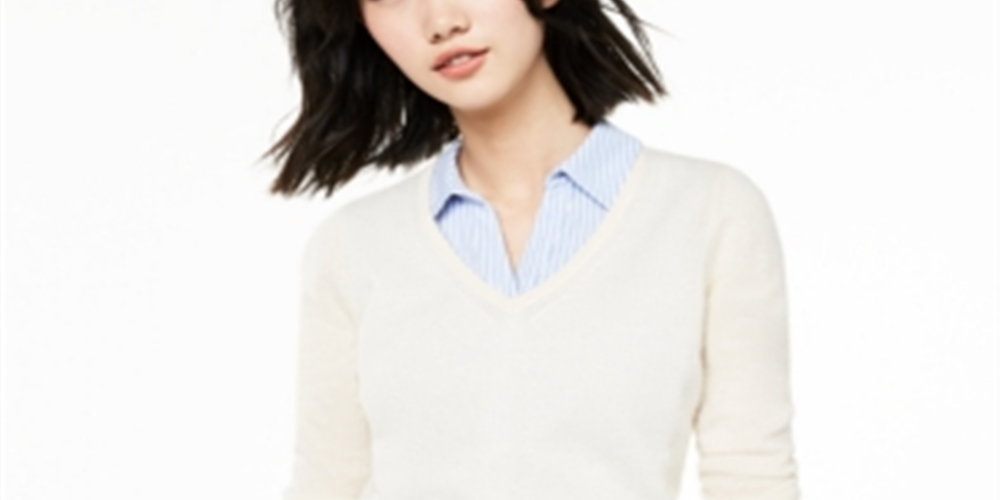 Suéter de cashmere feminino com decote em V Charter Club, branco, tamanho extragrande