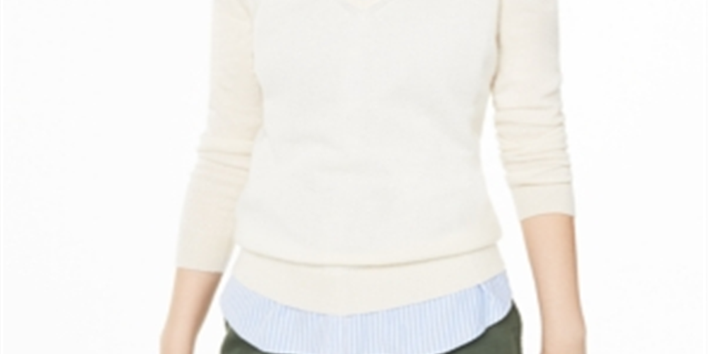 Suéter de cashmere feminino com decote em V Charter Club, branco, tamanho extragrande