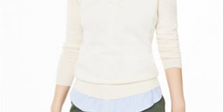 Suéter de cashmere feminino com decote em V Charter Club, branco, tamanho extragrande