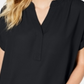 Blusa feminina Charter Club com decote aberto e manga curta, preta, tamanho pequeno