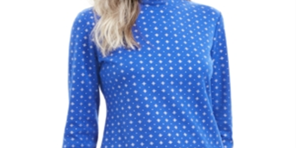 Karen Scott Blusa feminina com estampa de floco de neve e gola alta, azul, tamanho extragrande