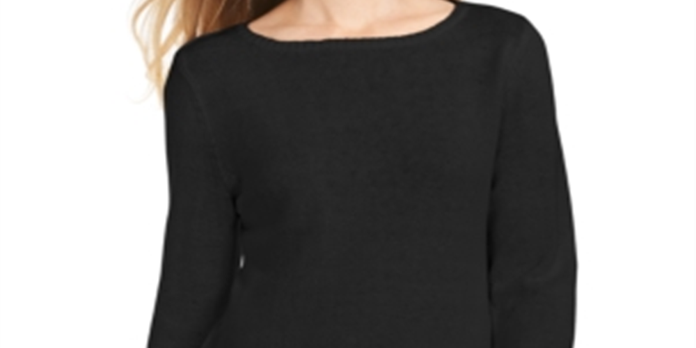 Blusa feminina com estampa canelada e manga comprida, gola redonda, suéter preto, tamanho pequeno e pequeno