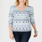 Blusa feminina estampada com decote em V Karen Scott, azul, tamanho pequeno