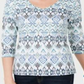 Blusa feminina estampada com decote em V Karen Scott, azul, tamanho pequeno