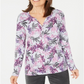 Blusa feminina Karen Scott estampada com decote dividido, vermelha, tamanho médio