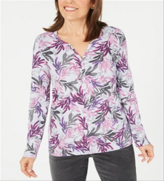 Blusa feminina Karen Scott estampada com decote dividido, vermelha, tamanho médio