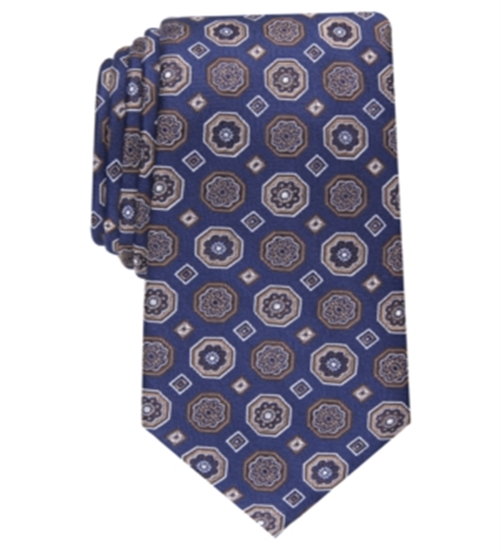 Gravata de pescoço masculina clássica medalhão de seda Tasso Elba, tamanho regular, marrom