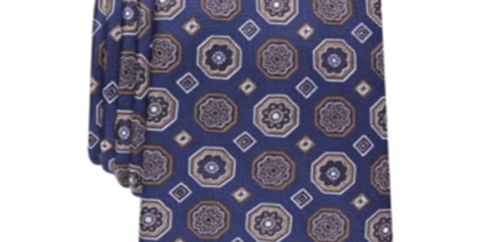 Gravata de pescoço masculina clássica medalhão de seda Tasso Elba, tamanho regular, marrom