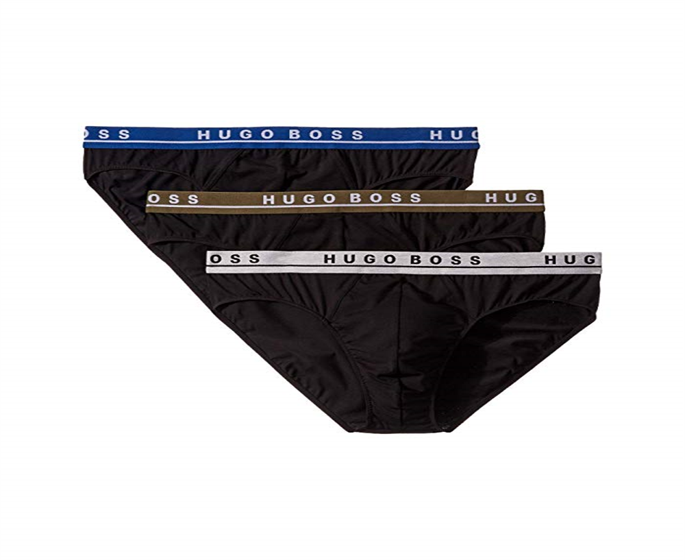 Cuecas elásticas masculinas Hugo Boss, pacote com 3, pretas, tamanho pequeno