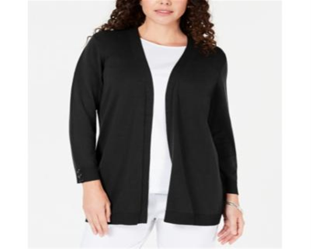 Karen Scott Cardigan Feminino Aberto Frente Botões Punho Preto Tamanho P
