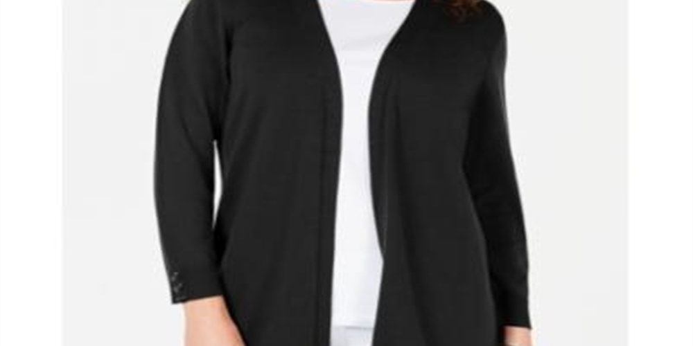 Karen Scott Cardigan Feminino Aberto Frente Botões Punho Preto Tamanho P