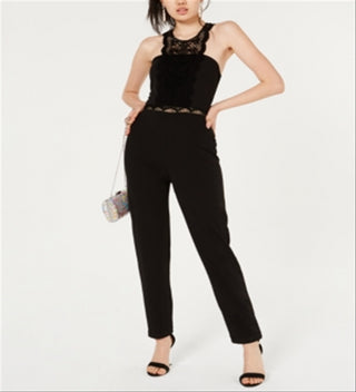 Macacão skinny feminino City Studios com renda lisa e sem mangas, preto, tamanho 1