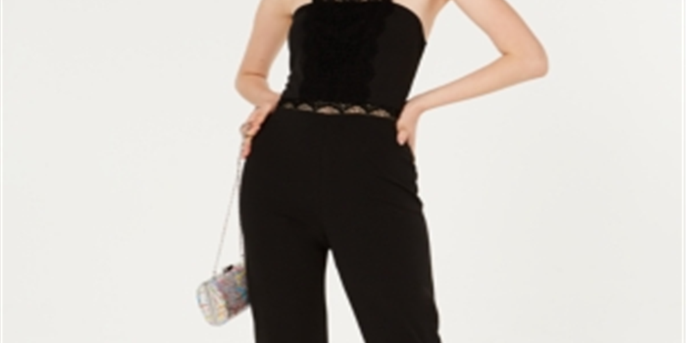 Macacão skinny feminino City Studios com renda lisa e sem mangas, preto, tamanho 1