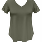 Camiseta feminina com decote em V da coleção JM, verde, tamanho grande