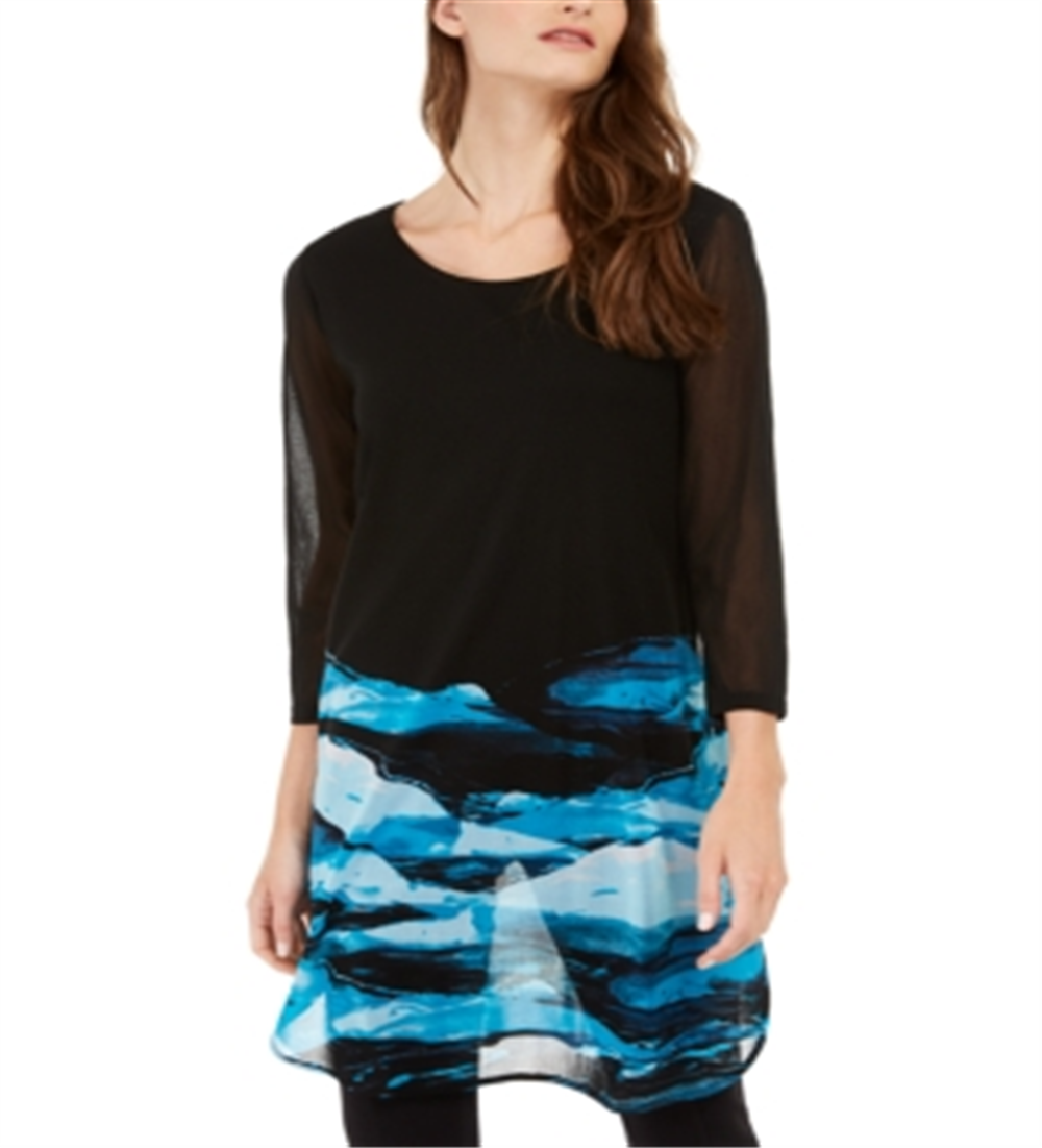 Túnica transparente estampada feminina Alfani azul tamanho pequeno