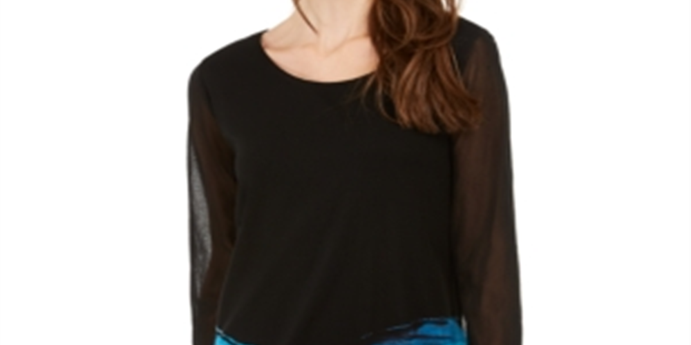 Túnica transparente estampada feminina Alfani azul tamanho pequeno