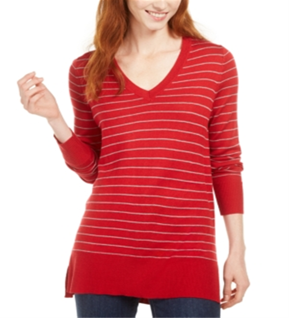 Suéter feminino listrado skinny Maison Jules, vermelho, tamanho pequeno