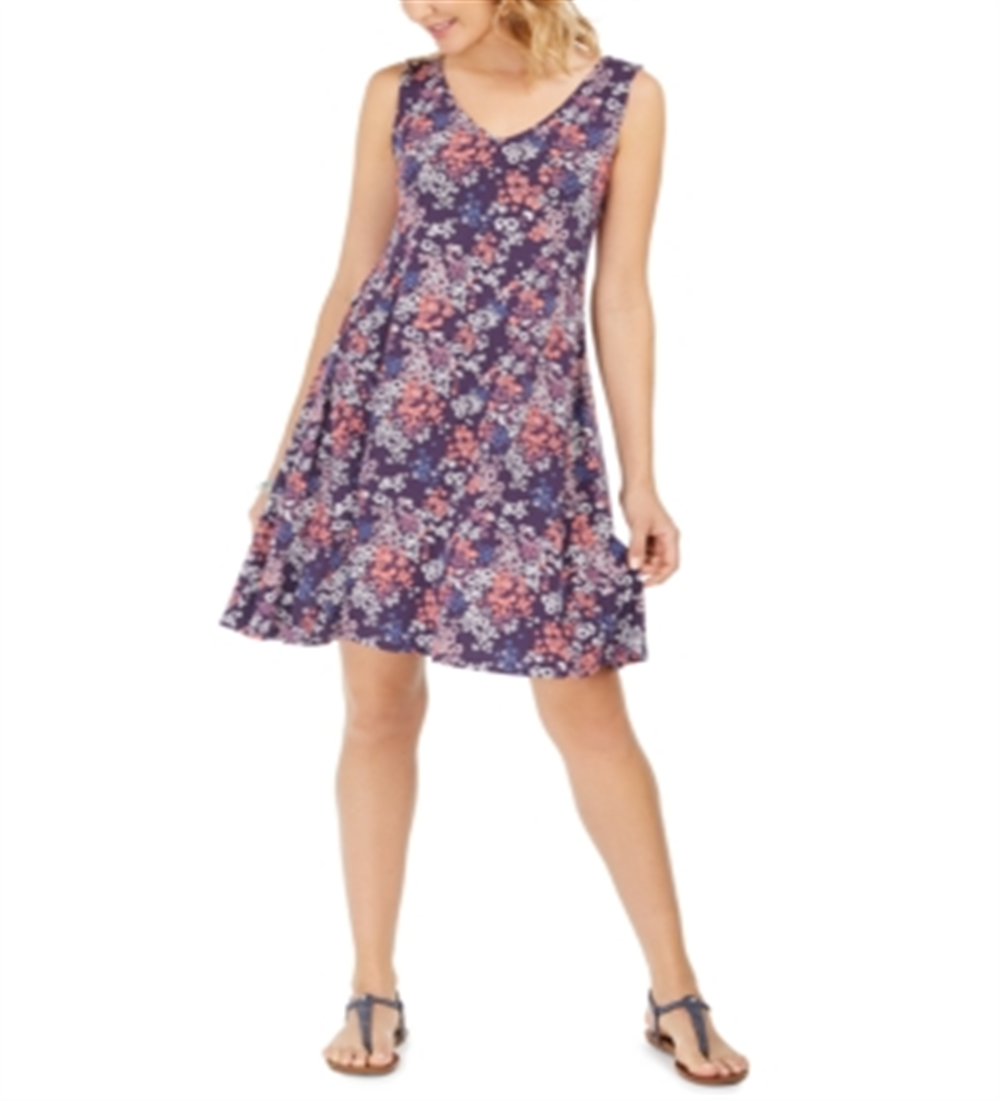 Vestido feminino sem mangas com alças e estampa nas costas, azul marinho, vários tamanhos, extrapequeno