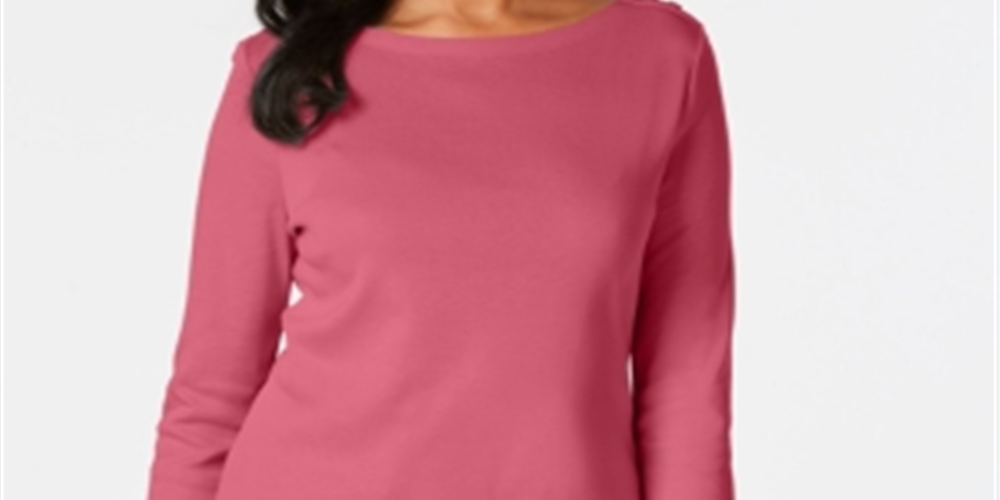 Charter Club Blusa feminina de algodão Pima com decote canoa e botões e ombro a ombro, rosa, tamanho pequeno