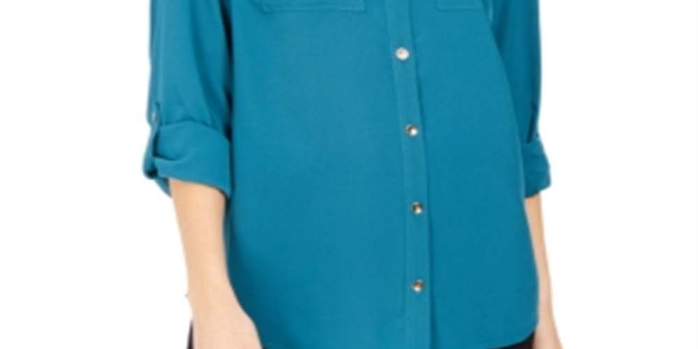 Camisa feminina Charter Club com dois bolsos, verde, tamanho X-S