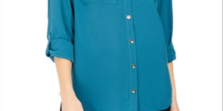 Camisa feminina Charter Club com dois bolsos, verde, tamanho X-S