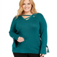 JM Collection Suéter Feminino Plus com Detalhe de Ilhós Verde Tamanho OX