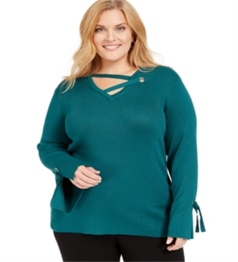 JM Collection Suéter Feminino Plus com Detalhe de Ilhós Verde Tamanho OX
